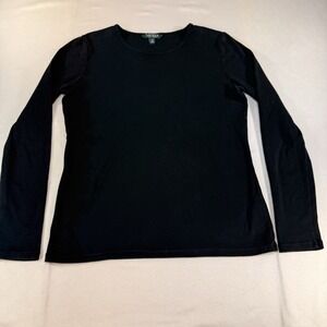 Lauren By Ralph Lauren Sport Long Sleeve T-Shirt Solid Black Preppy Womens Large